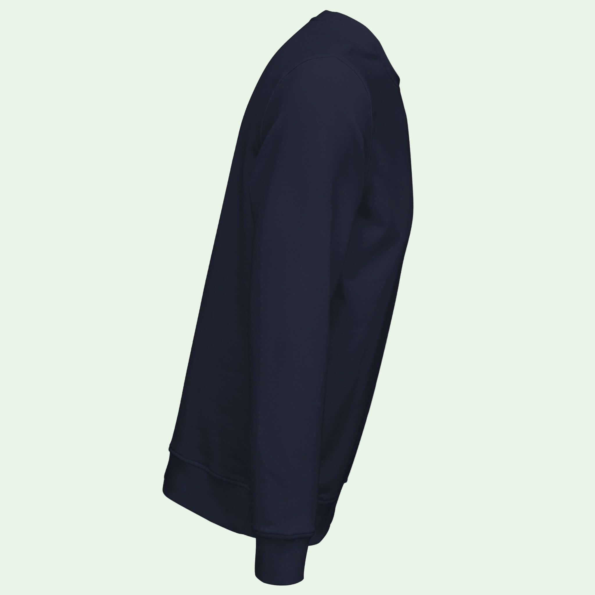 vista derecha de sudadera ecologica azul marino 