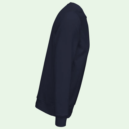 vista derecha de sudadera ecologica azul marino 