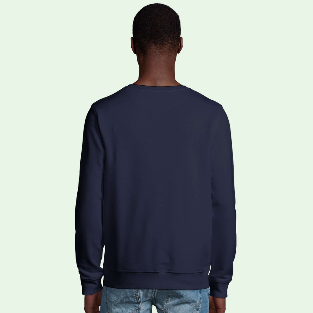sudadera ecologica unisex azul marino espalda