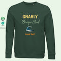 sudadera ecologica verde botella con texto gnarly basque coast frente