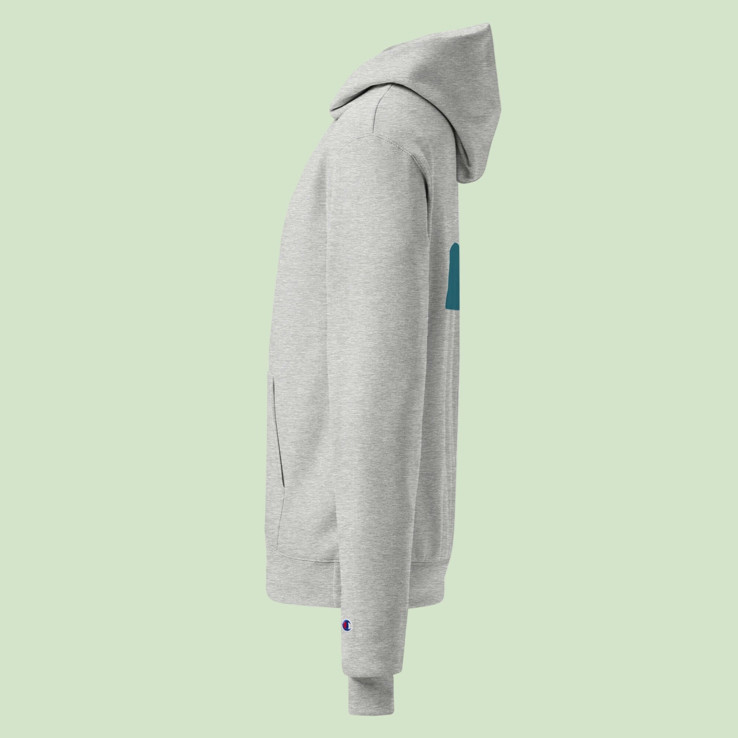 unisex champion hoodie light steel left view customized by Aunti