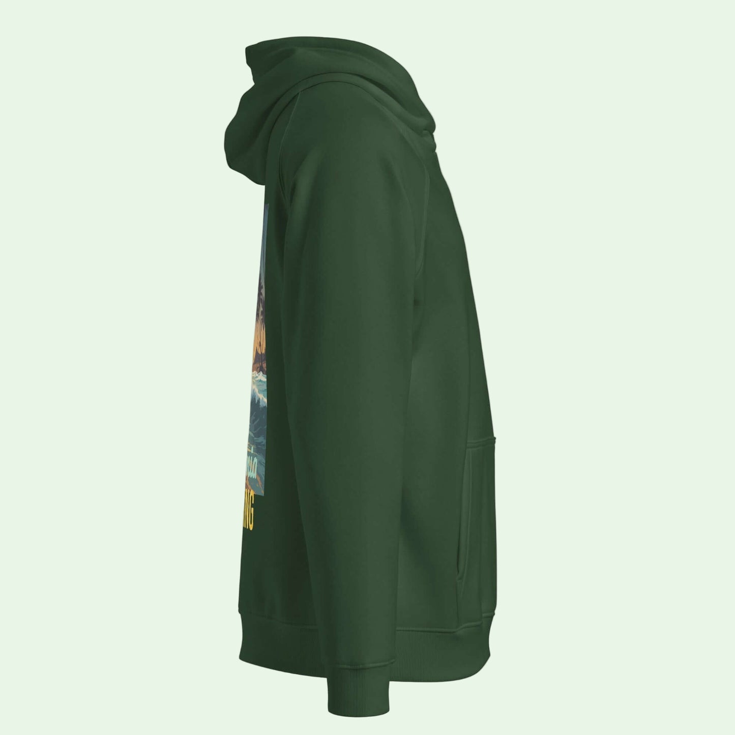 unisex eco ranglan hoodie in bottle green right 