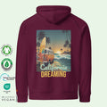 unisex gots hoodie burgungy with retro surf design back by Aunti
