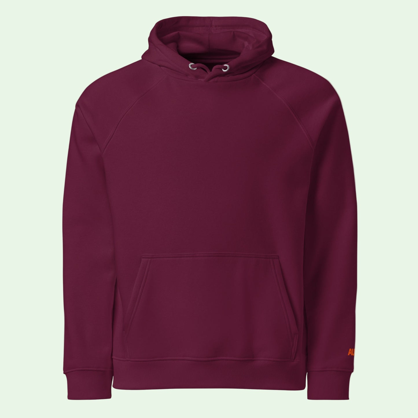 unisex eco ranglan hoodie in burgundy front by Aunti