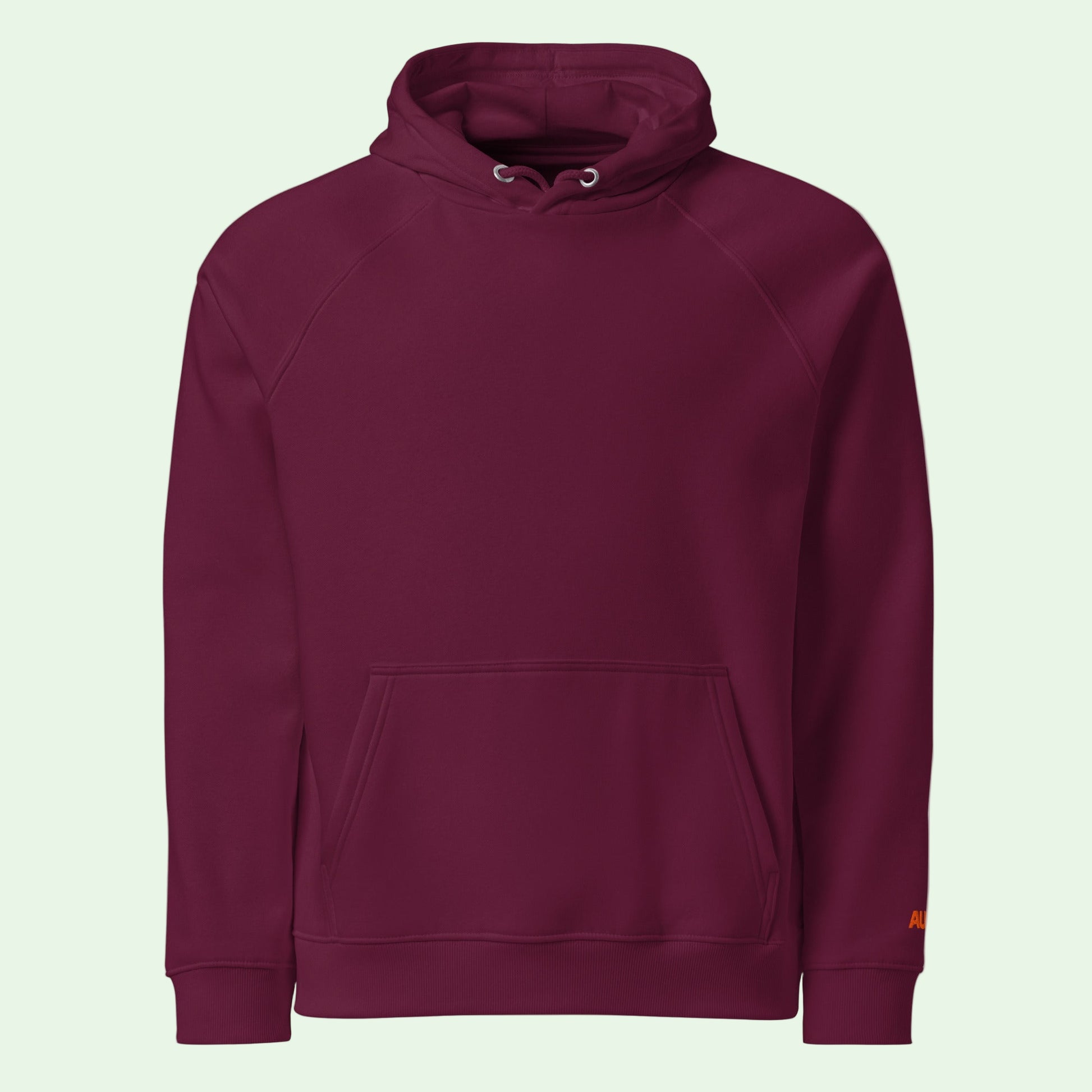 unisex eco ranglan hoodie in burgundy front by Aunti