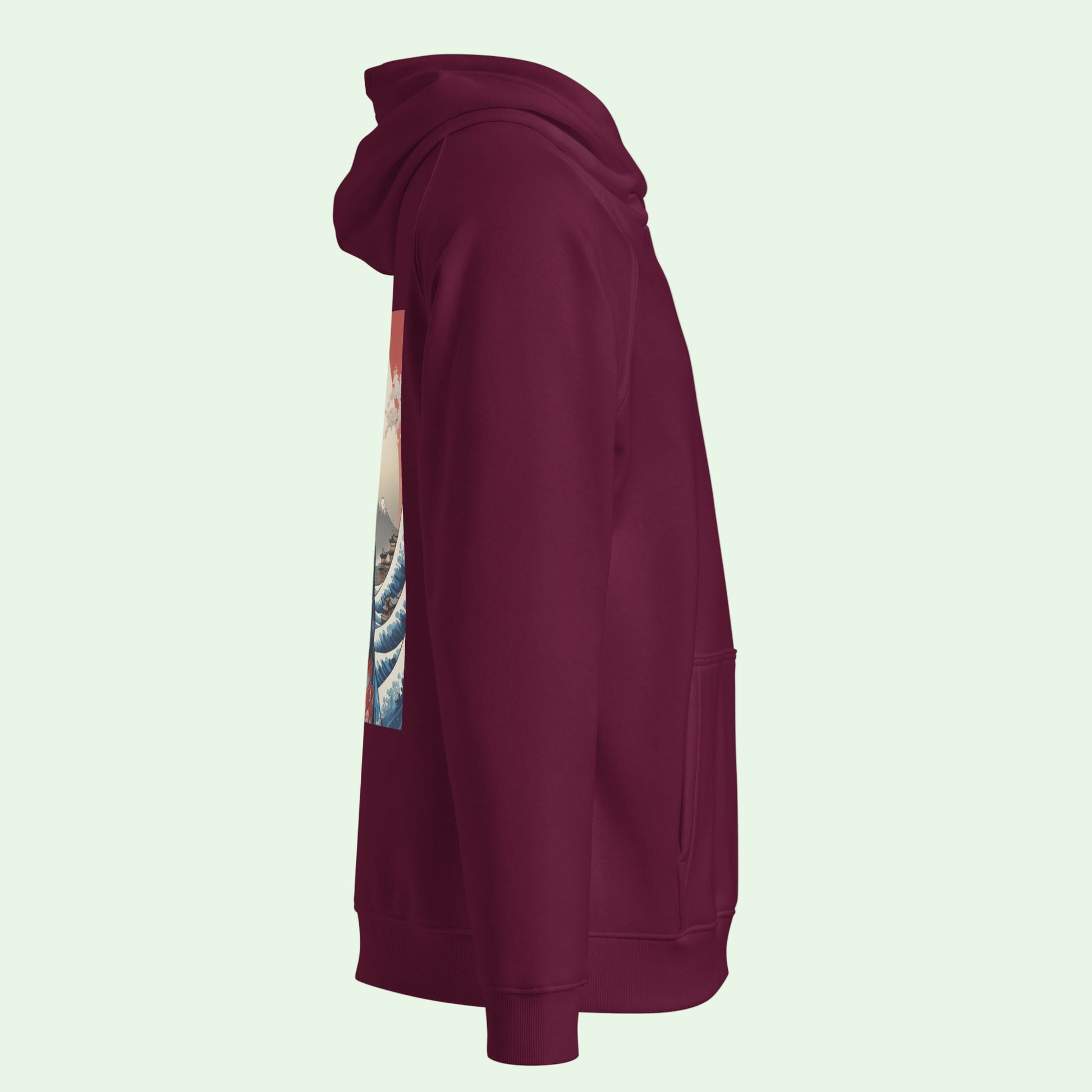 unisex eco ranglan hoodie in burgundy right by aunti