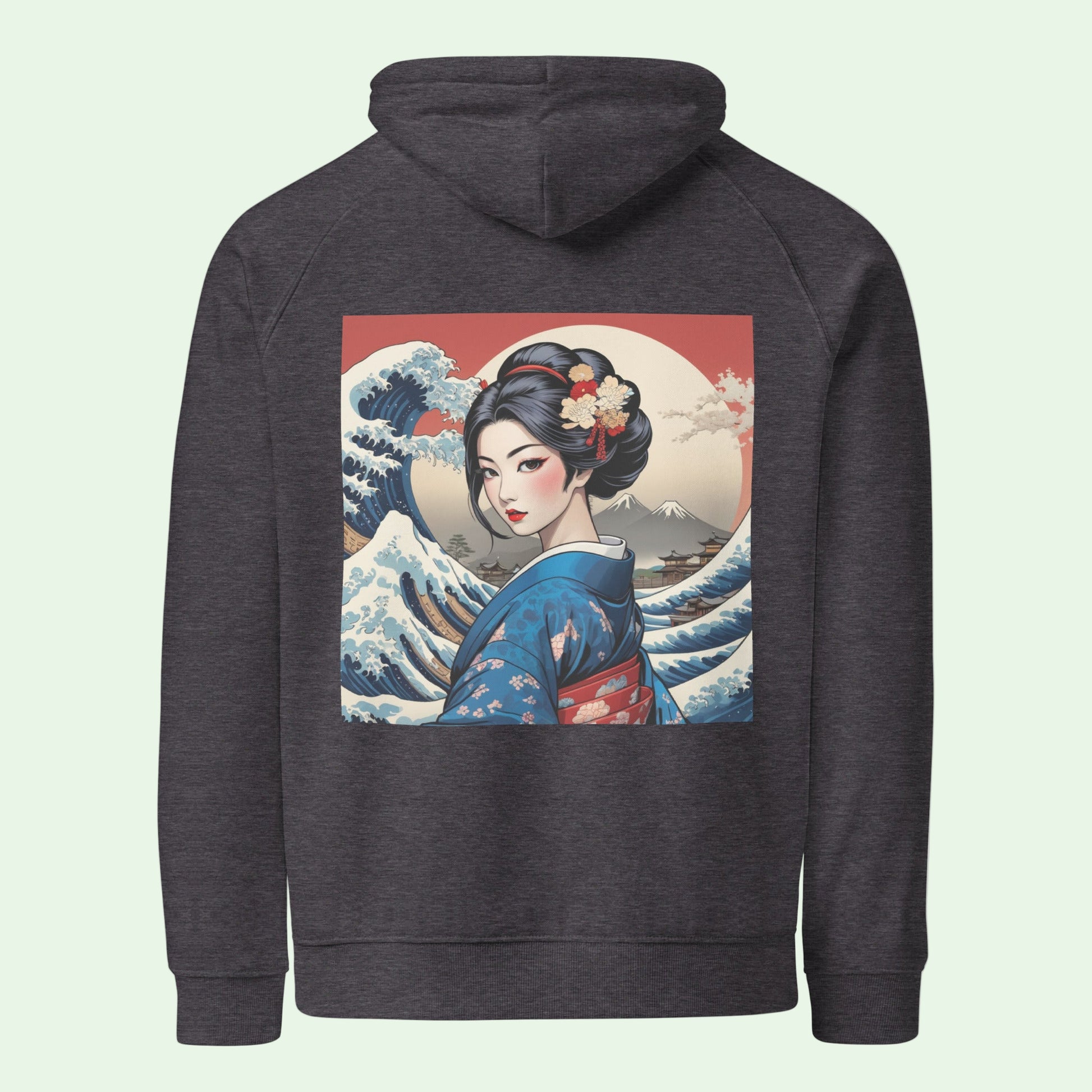 organic-hoodie-geisha-back-design-charcoal by Aunti