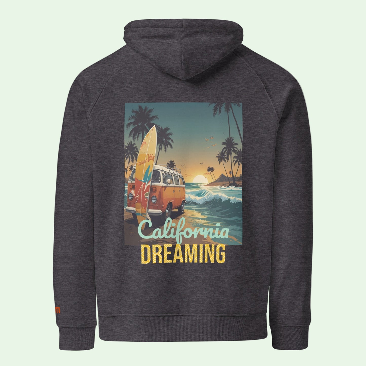 unisex-eco-ranglan-hoodie-charcoal-melange-california-dreaming-back-design-by-aunti