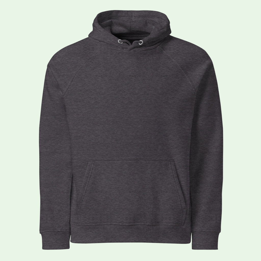 unisex eco ranglan hoodie charcoal front by Aunti
