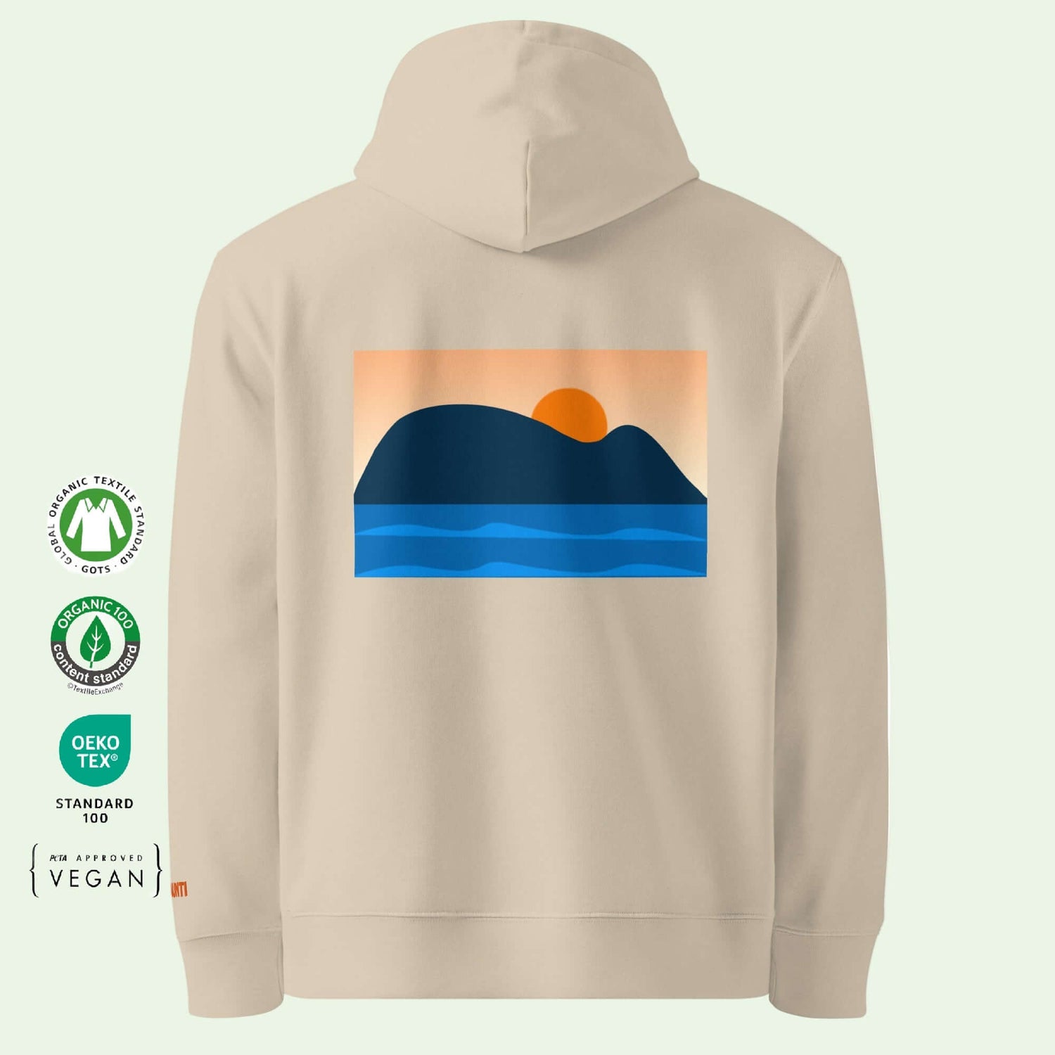  gots certified hoodie in desert dust with minimalist mouse of getaria back by Aunti