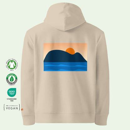  gots certified hoodie in desert dust with minimalist mouse of getaria back by Aunti