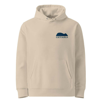 unisex eco hoodie in cream with el raton de getaria front design 