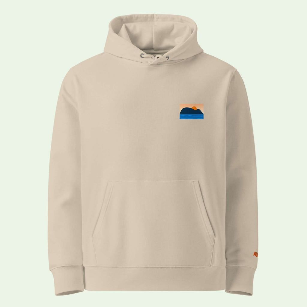 gots certified hoodie in desert dust with minimalist mouse of getaria design on chest front  by Aunti
