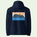 gots certified navy blue hoodie with mouse of getaria design back by Aunti
