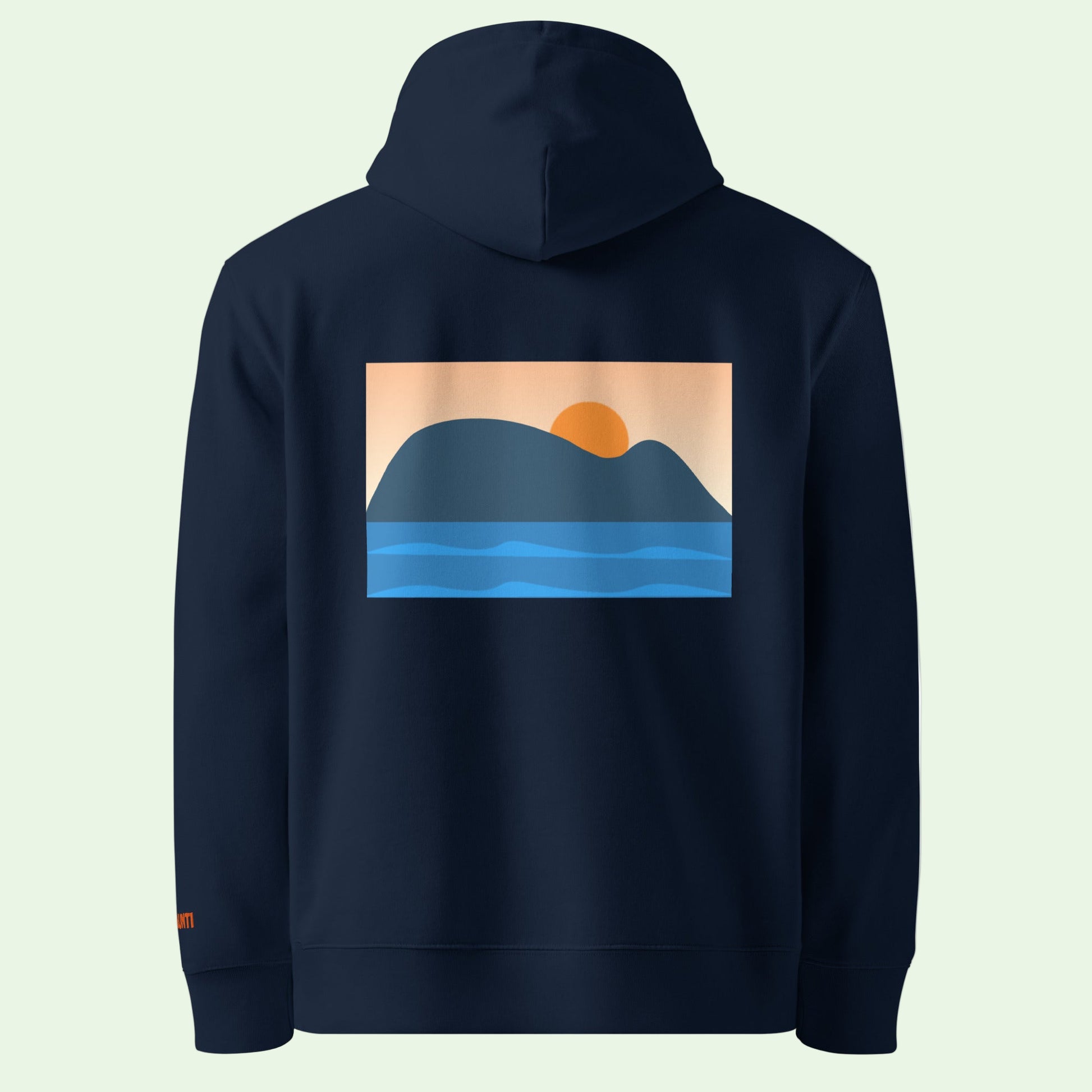 gots certified navy blue hoodie with mouse of getaria design back by Aunti