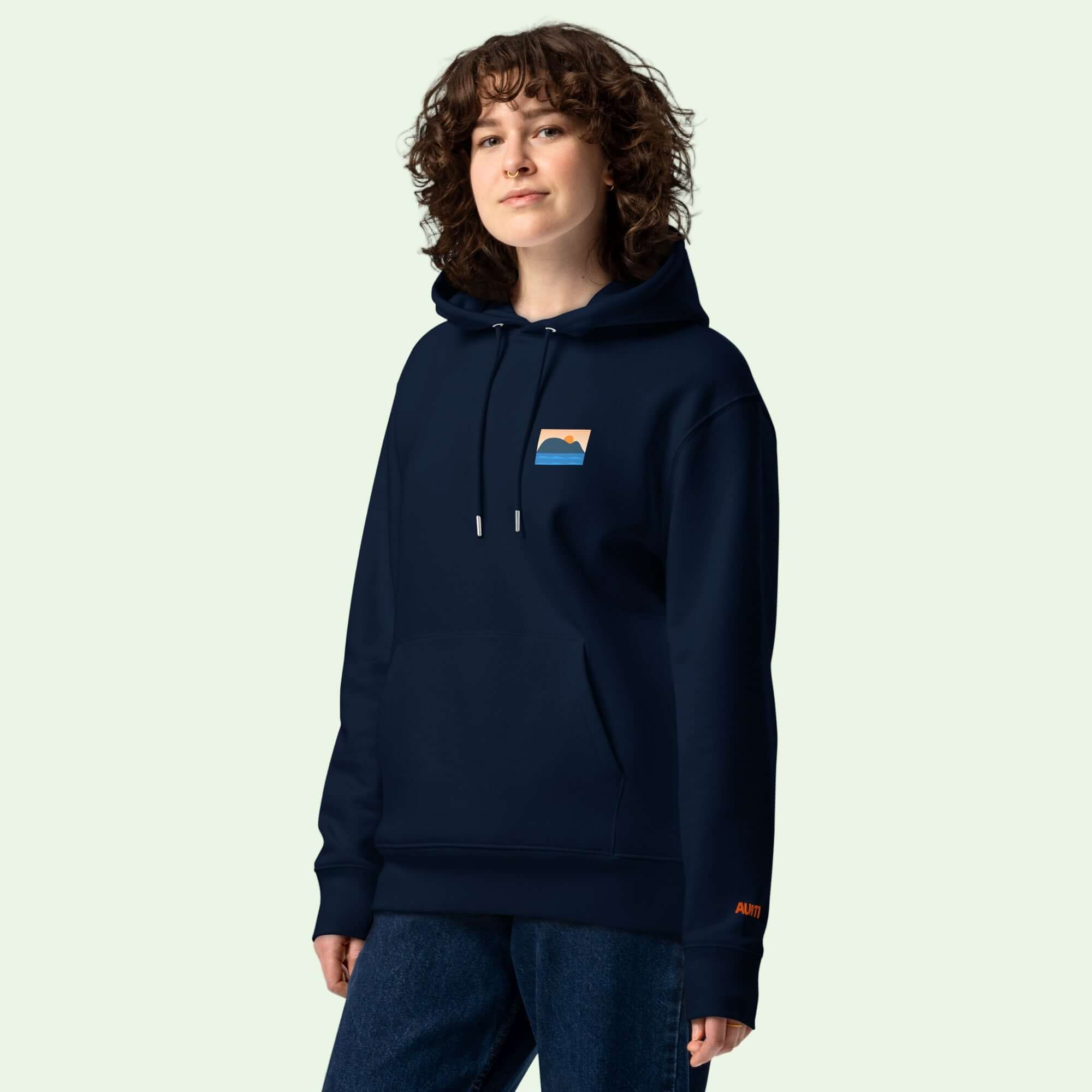 gots certified hoodie with mouse of getaria chest design by Aunti