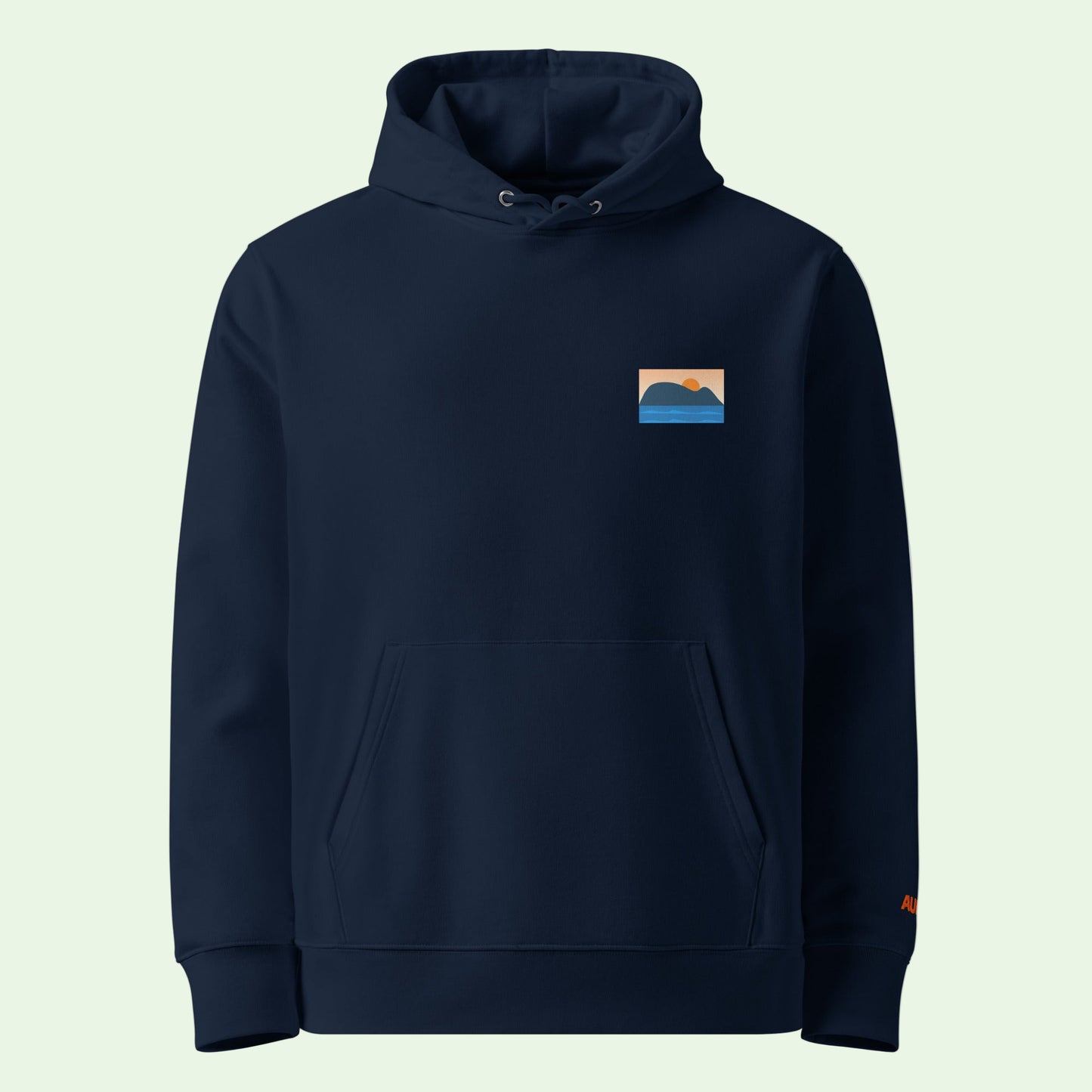 gots certified hoodie in french navy with mouse of getaria chest design by Aunti