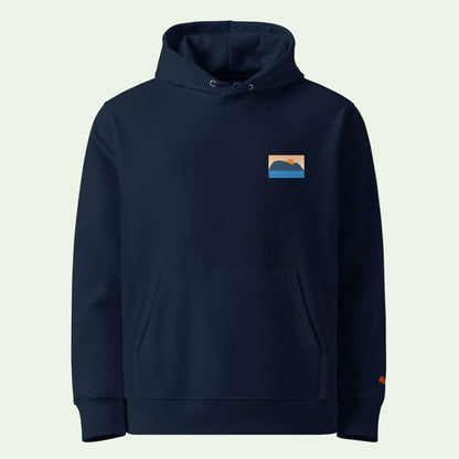 gots certified hoodie in french navy with mouse of getaria chest design by Aunti