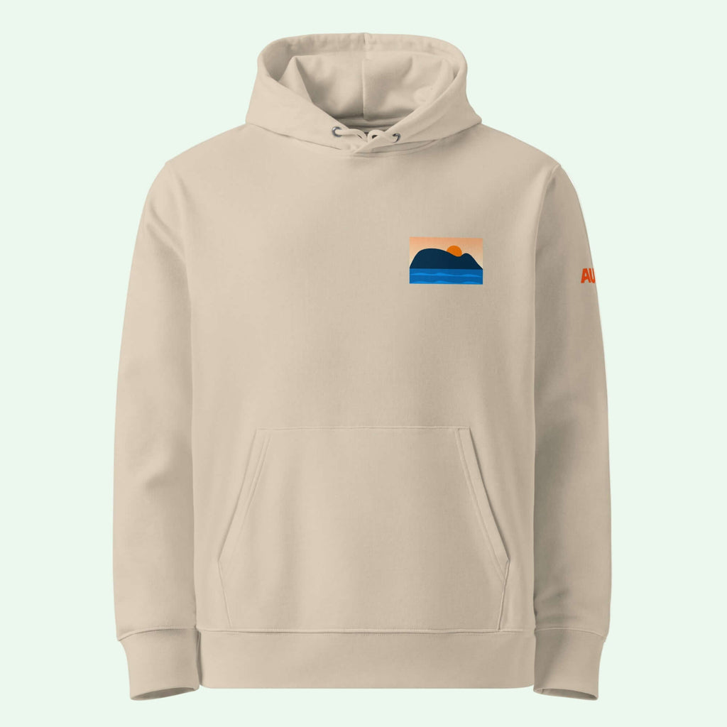 unisex organic hoodie in desert dust with mouse of getaria front design by  Aunti