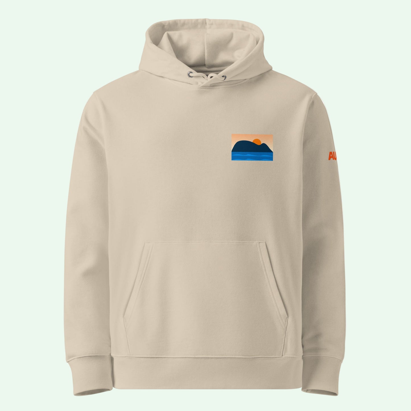 unisex organic hoodie in desert dust with mouse of getaria front design by  Aunti