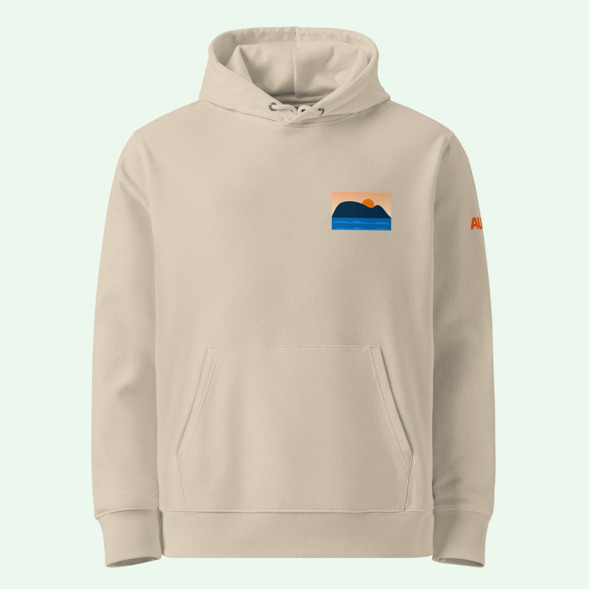 unisex organic hoodie in desert dust with mouse of getaria front design by  Aunti