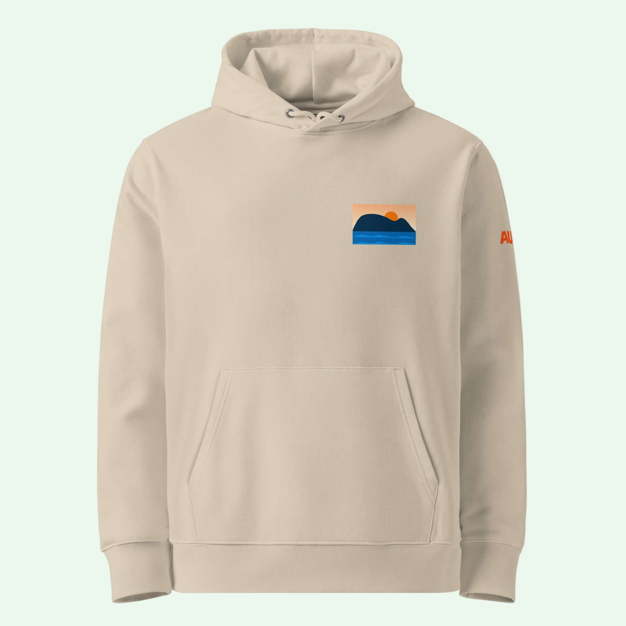 unisex organic hoodie in desert dust with mouse of getaria front design by  Aunti
