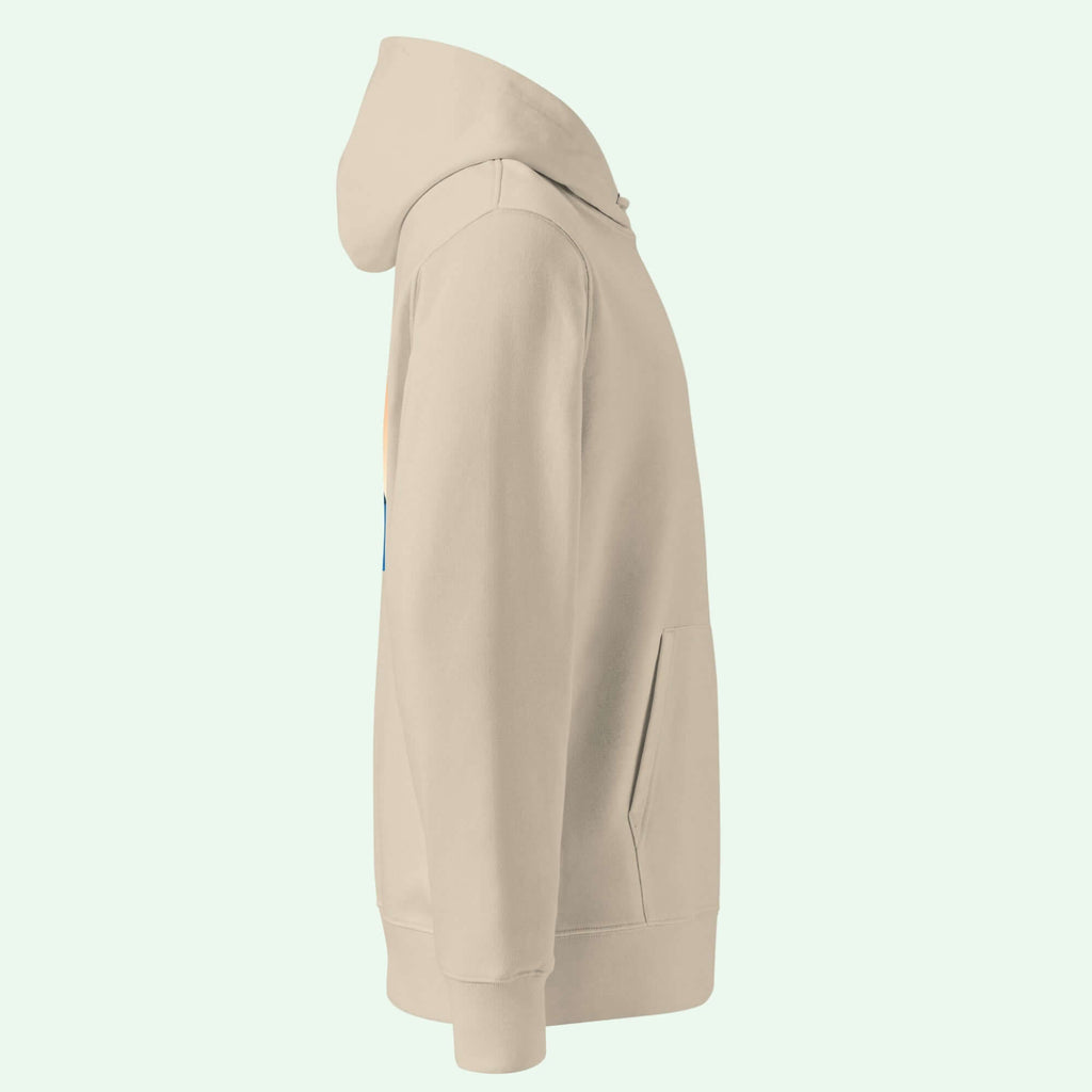 unisex organic hoodie in desert dust right 