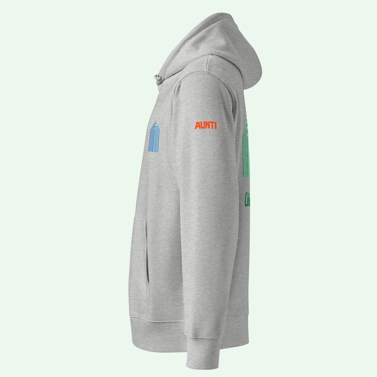 unisex organic hoodie in heather left by Aunti