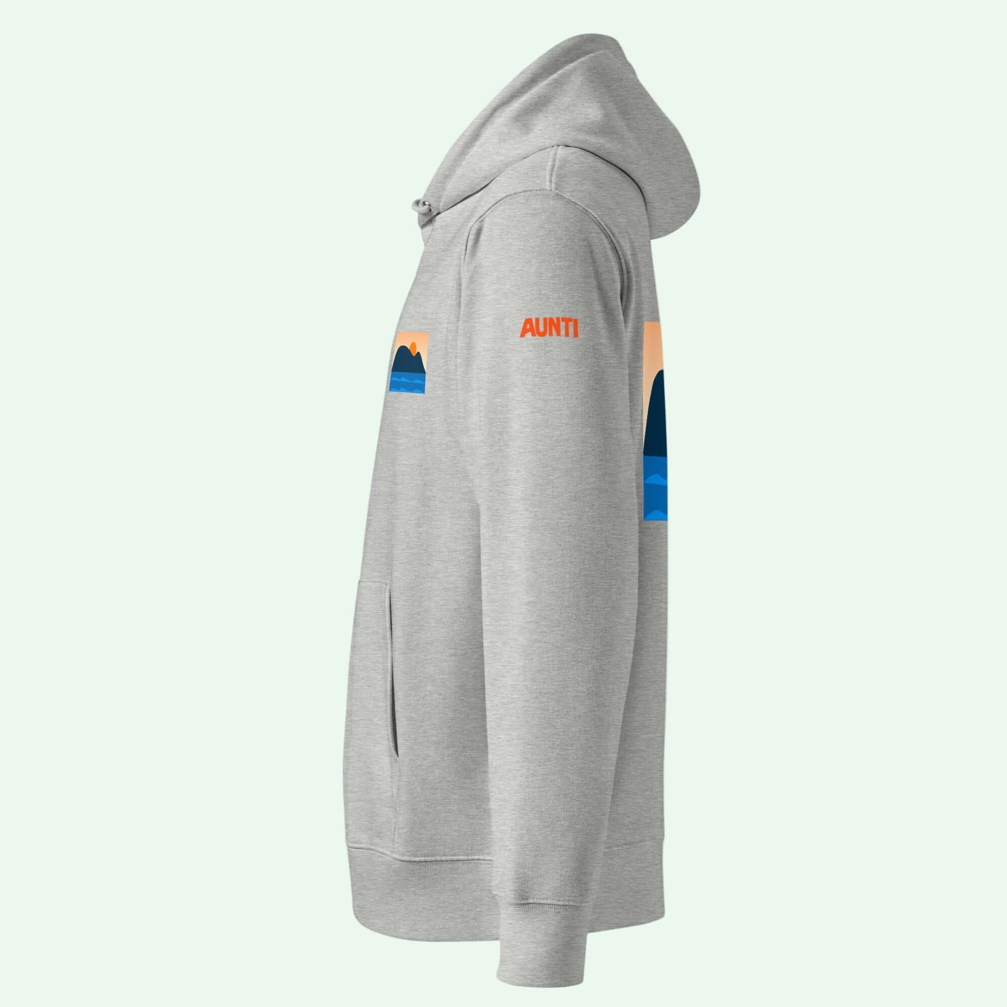 unisex essential organic hoodie in heather grey left by Aunti