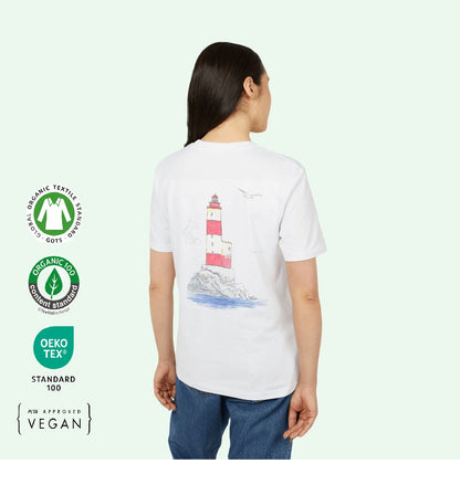gots certified tee with basque lighthouse design on back by aunti