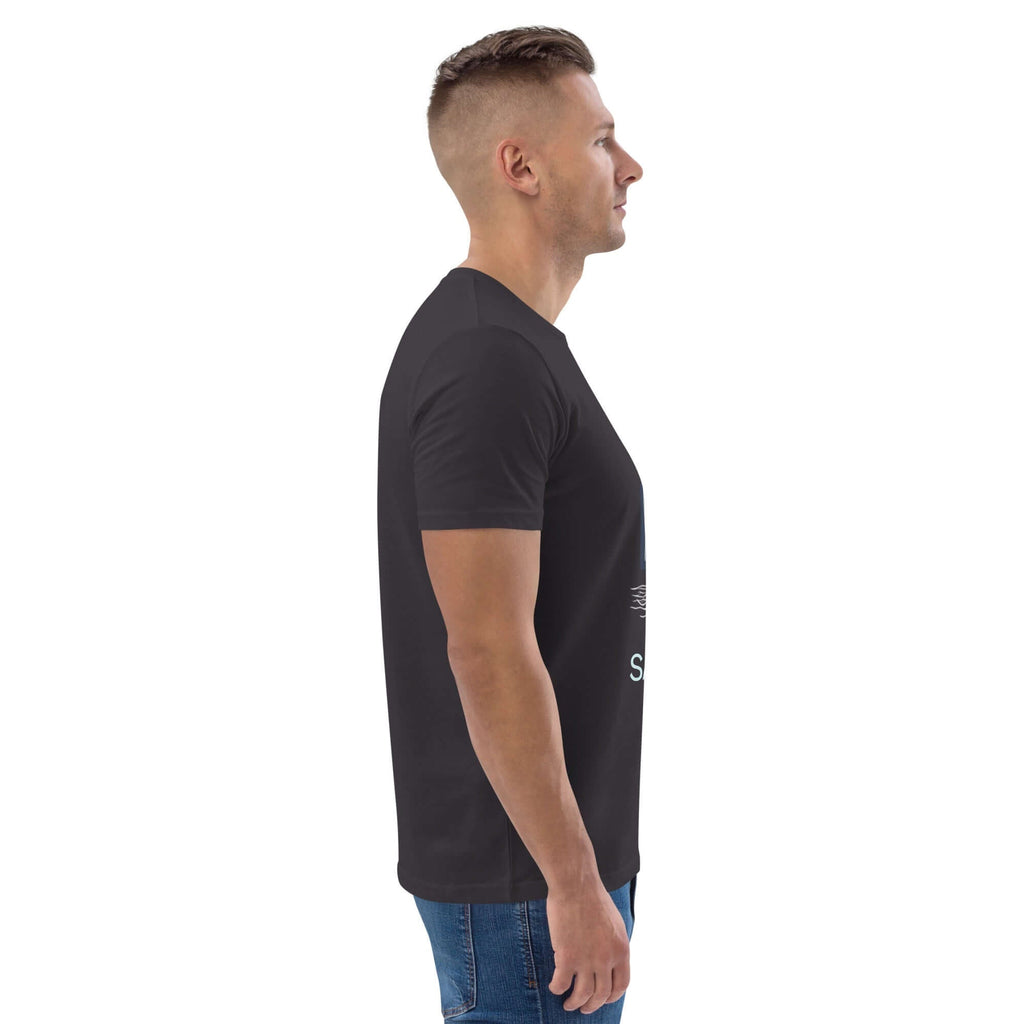 Camiseta GOTS Saregileak en antracita, vista lateral derecha, por AUNTI