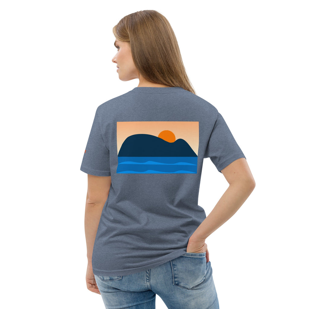Camiseta GOTS Ratón de Getaria en azul jaspeado oscuro, vista trasera, por AUNTI