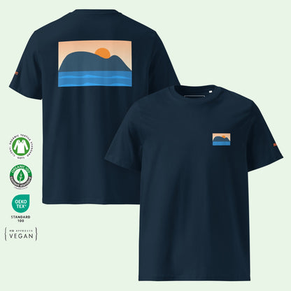 unisex gots certified cotton t-shirt in blue with mouse of getaria design by Aunti