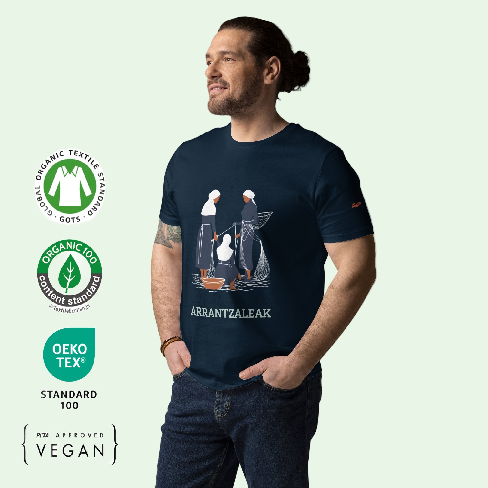 gots unisex organic cotton t-shirt in french navy with arrantzaleak front design by Aunti