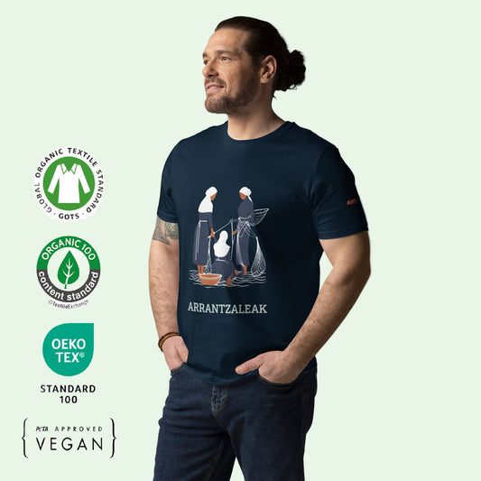 gots unisex organic cotton t-shirt in french navy with arrantzaleak front design by Aunti