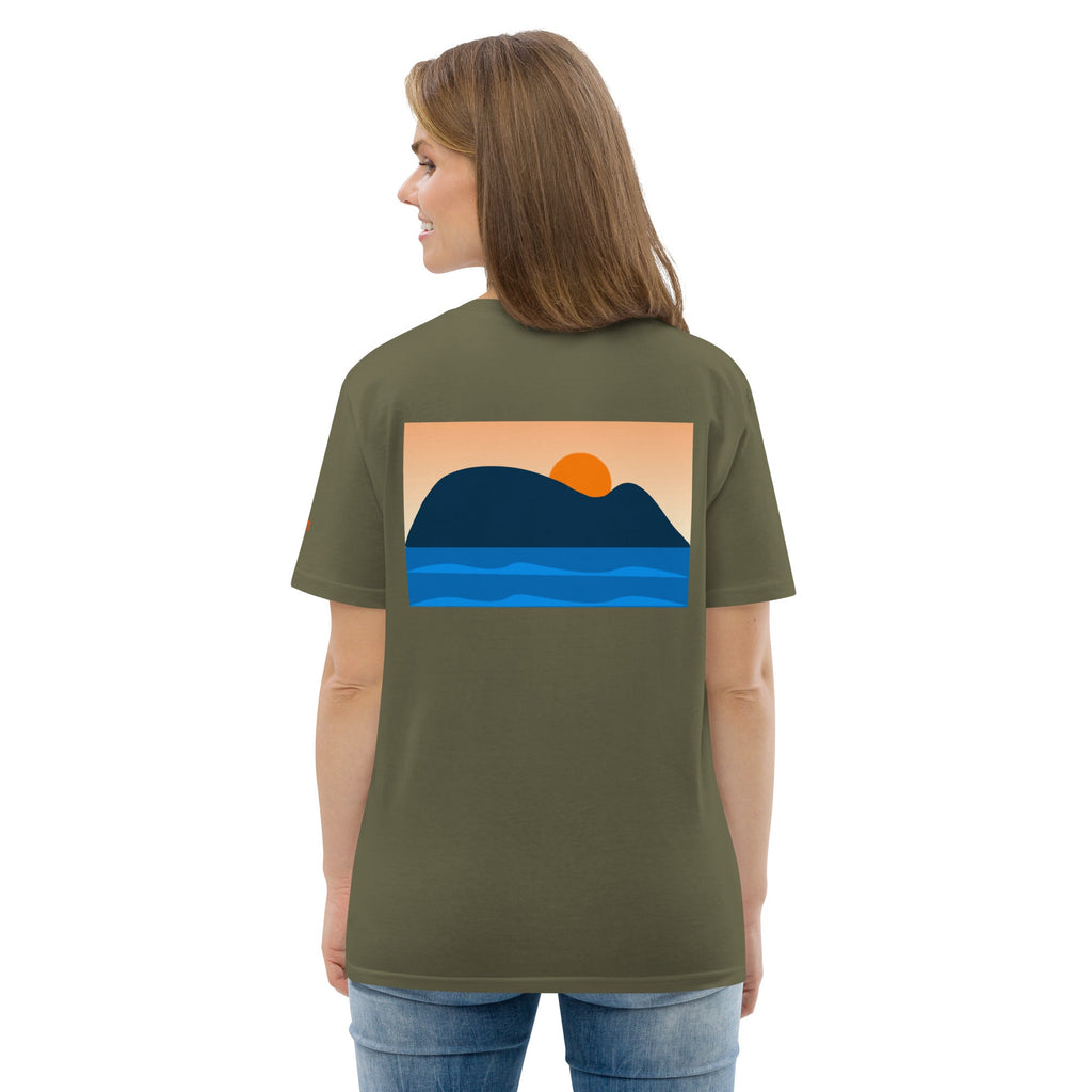 Camiseta GOTS Ratón de Getaria en caqui, vista trasera, por AUNTI