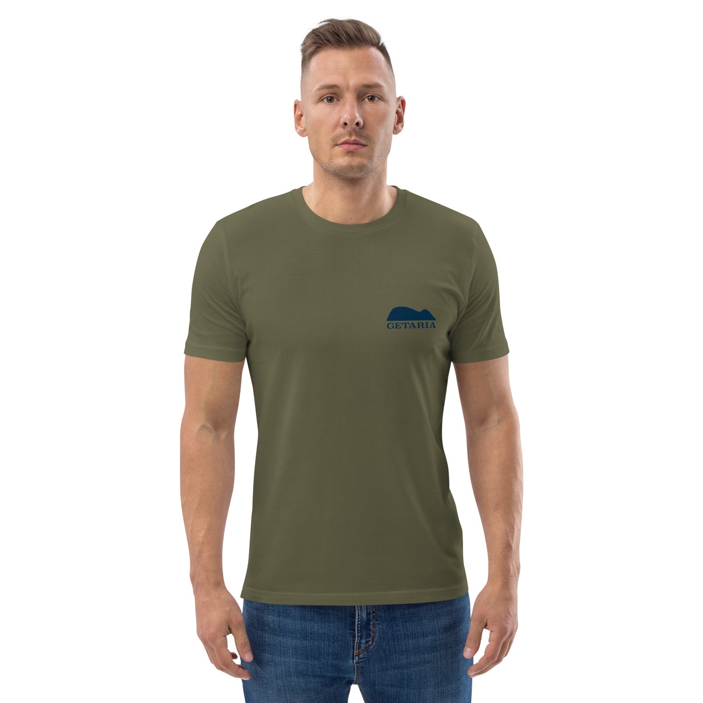 Camiseta verde militar con diseño del Getaria en el pecho. 
