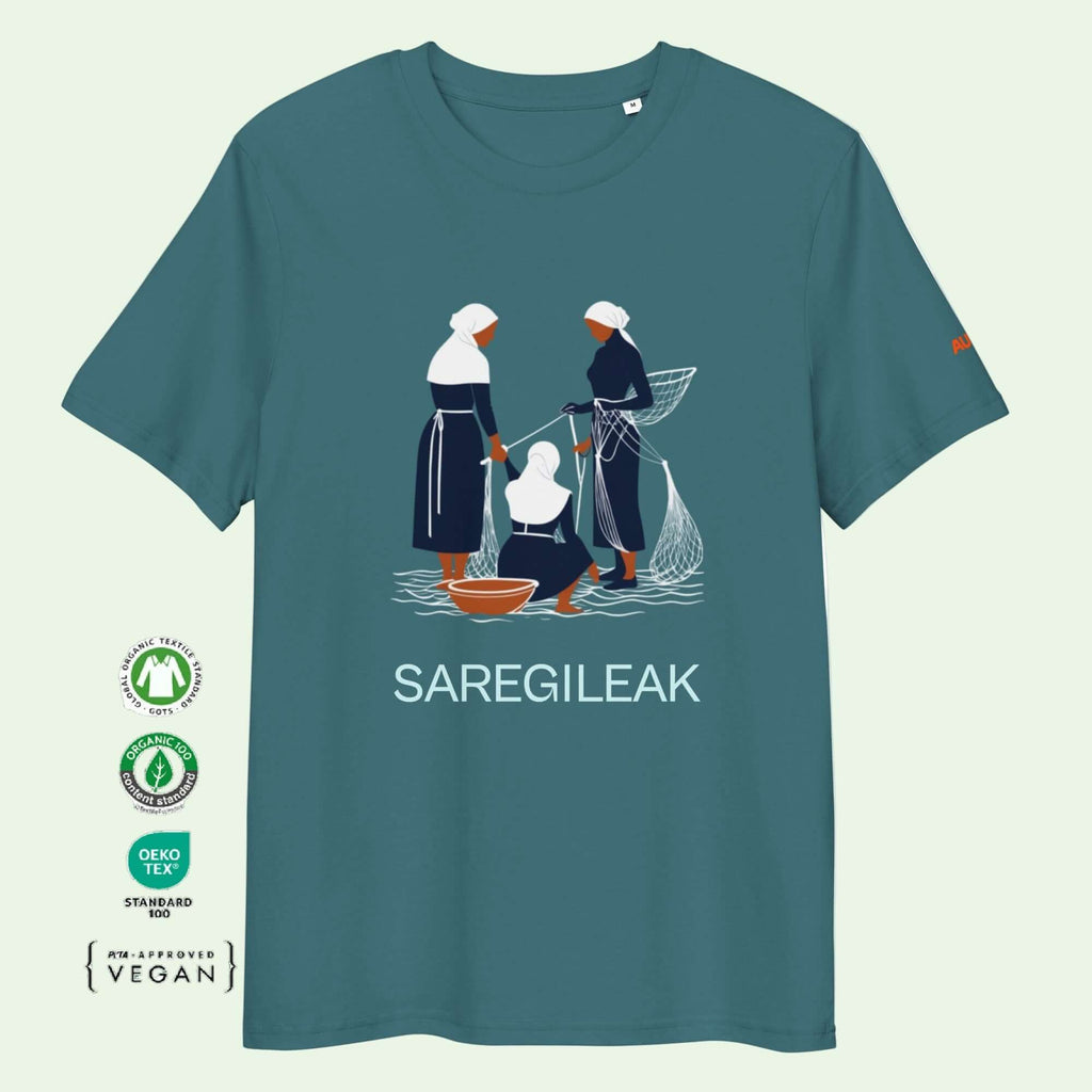 unisex organic cotton gots t-shirt in stargazer with fisherwomen design front by Aunti