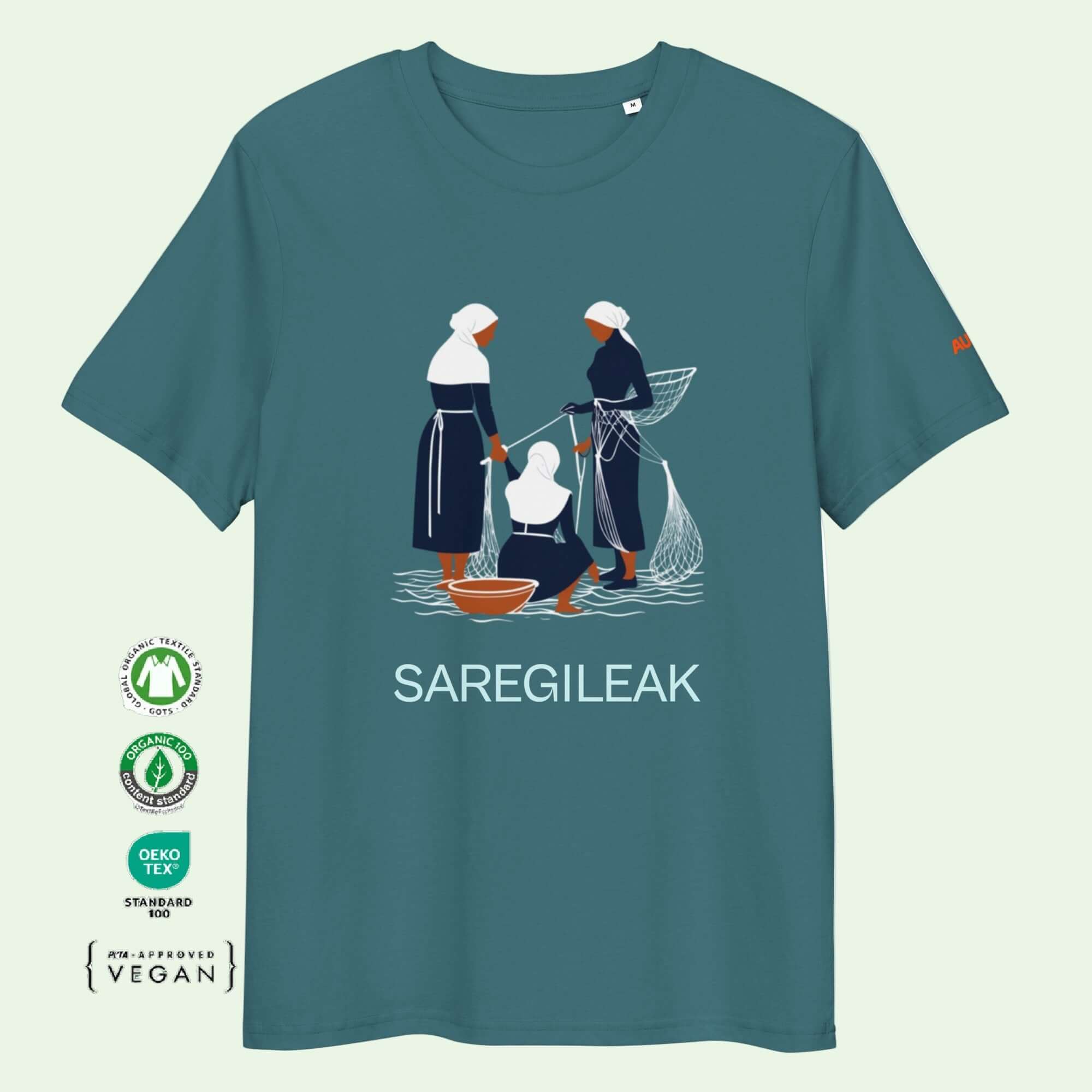 unisex organic cotton gots t-shirt in stargazer with fisherwomen design front by Aunti