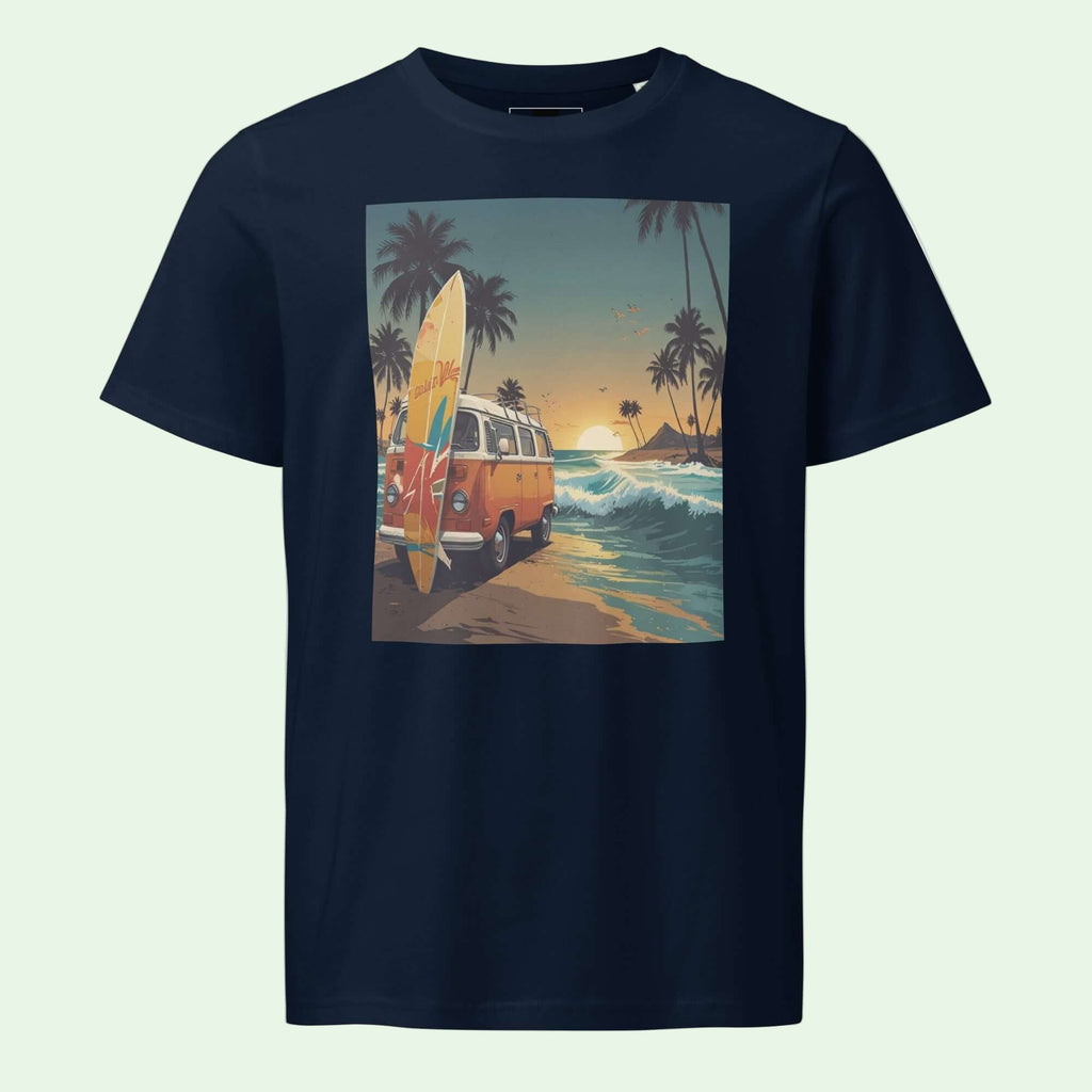 Camiseta gruesa orgánica California Dreaming en azul marino, vista frontal, por AUNTI