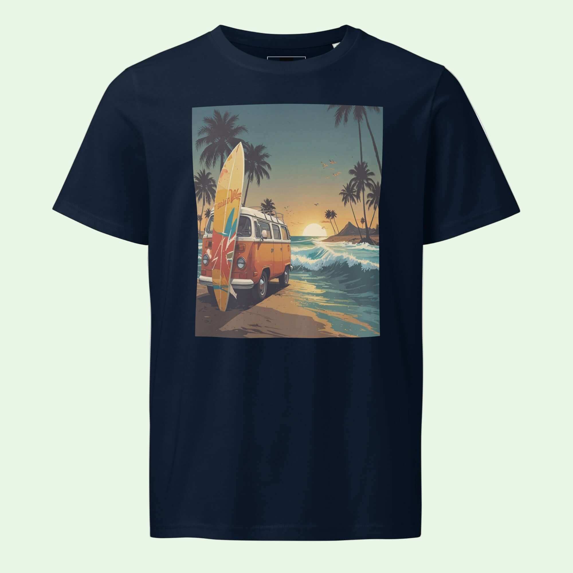 Camiseta gruesa orgánica California Dreaming en azul marino, vista frontal, por AUNTI