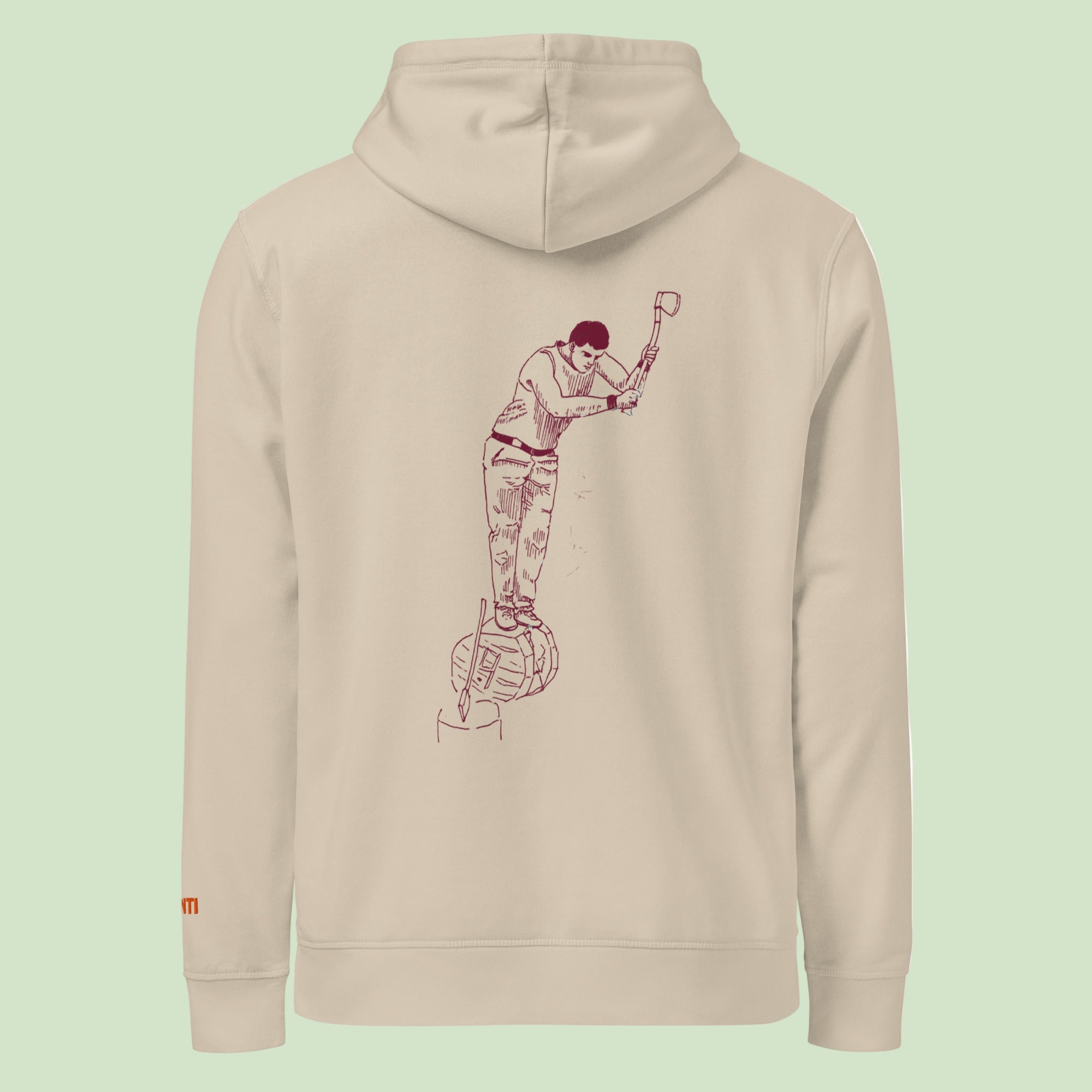 desert dust hoodie by AUNTI with Aizkolari design on back 