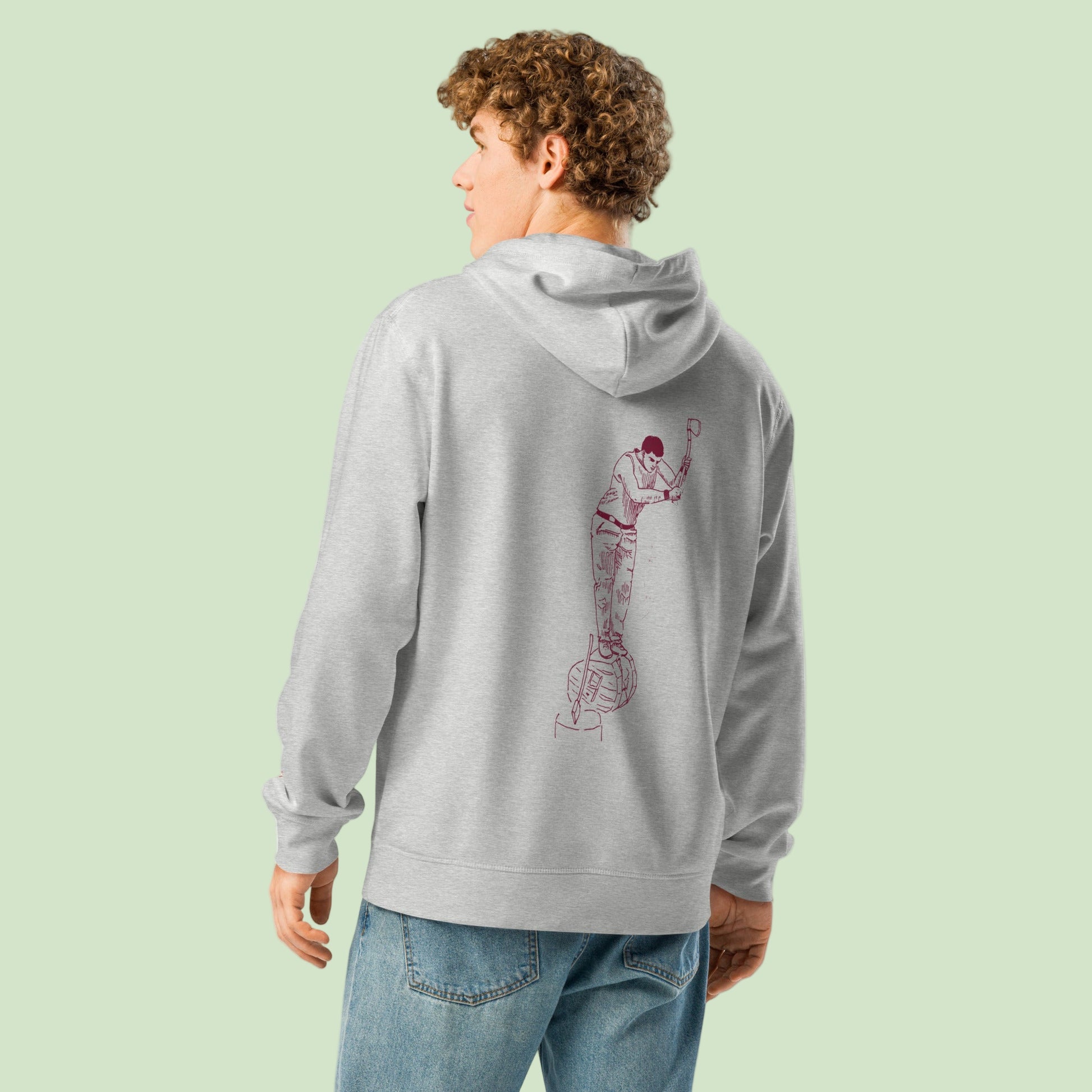 grey heather-unisex-organic-hoodie-aizkolari-design-in-garnet