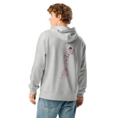 grey heather-unisex-organic-hoodie-aizkolari-design-in-garnet
