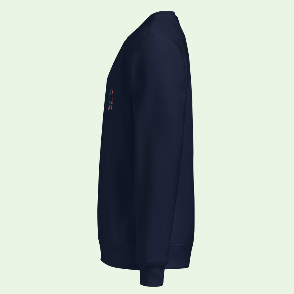 unisex organic blue navy sweatshirt left