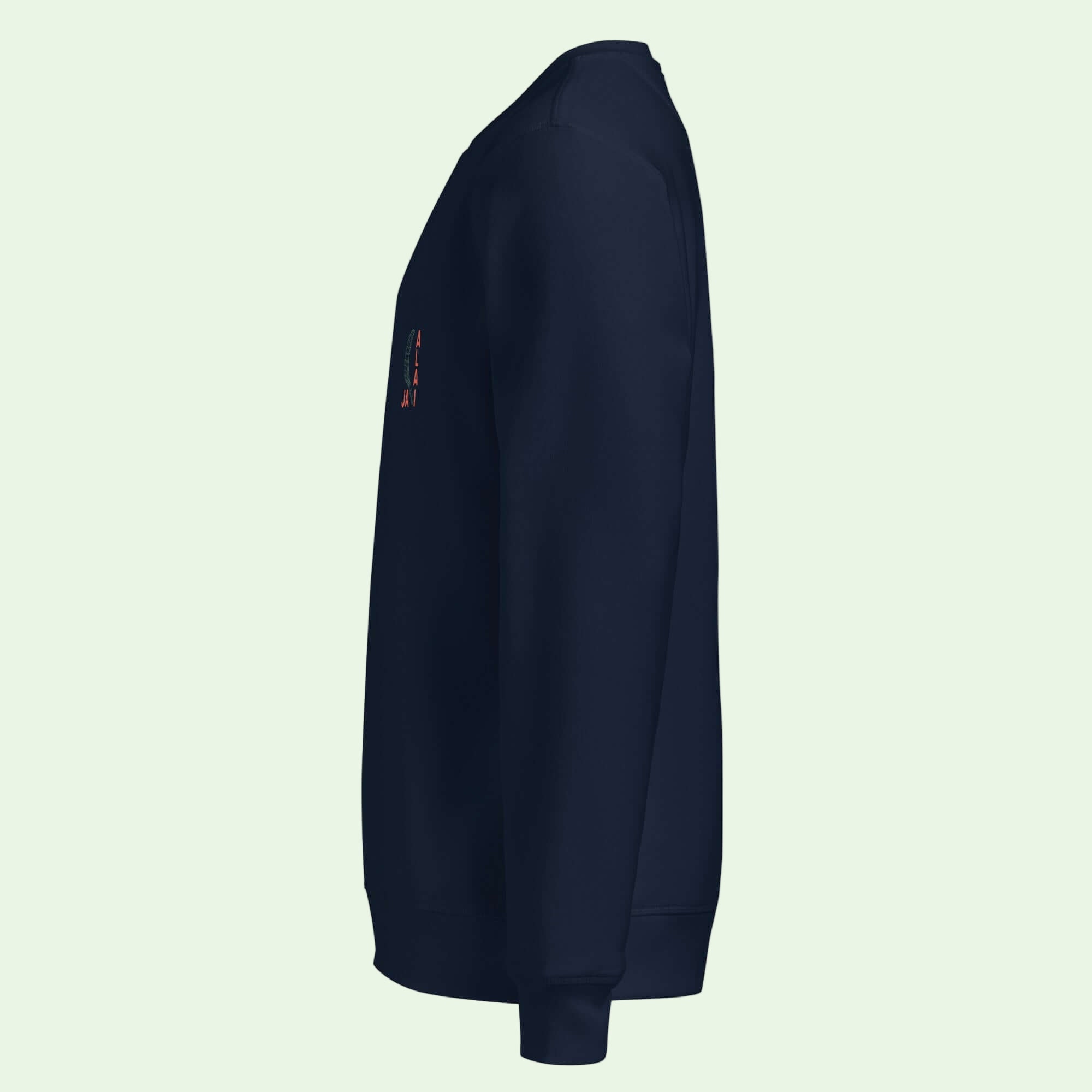 unisex organic blue navy sweatshirt left