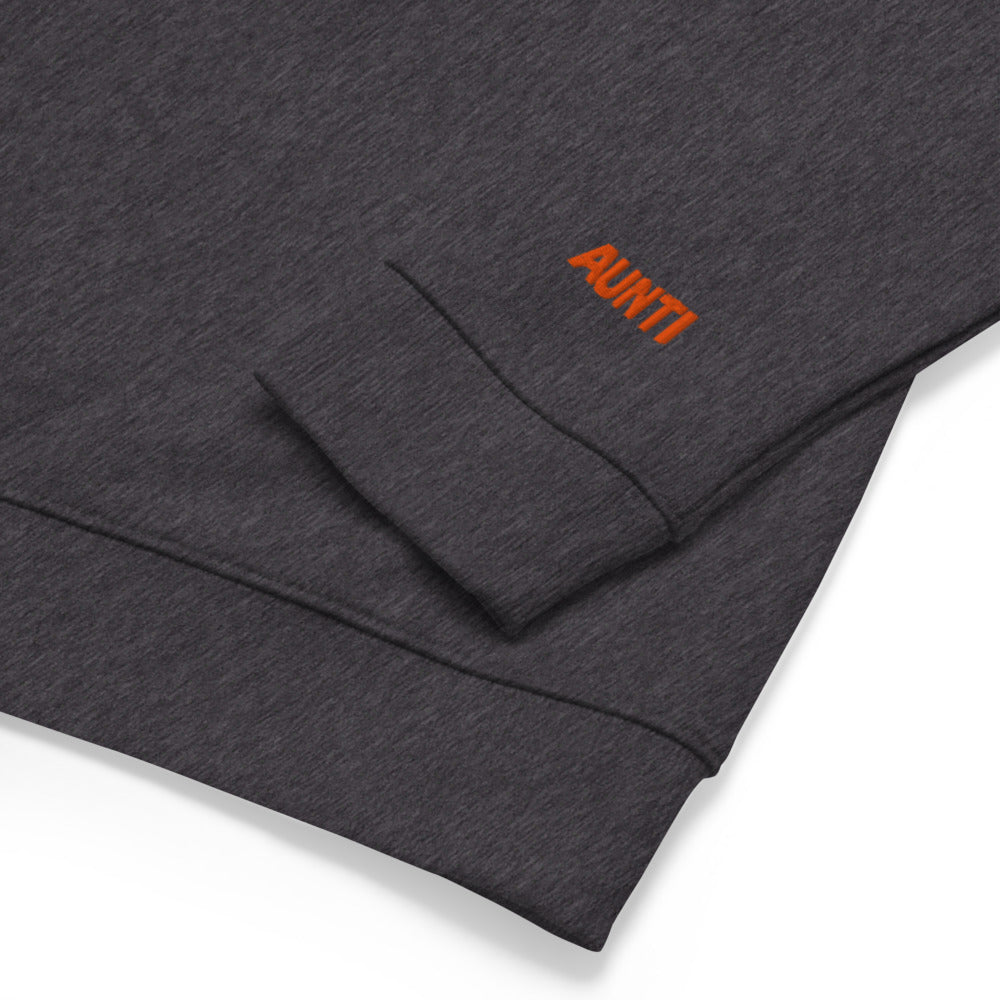 unisex organic sweatshirt with Aunti logo embroidered on left sleeve