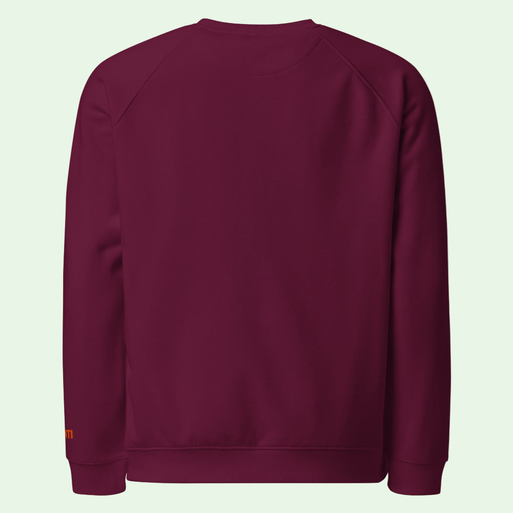 unisex organic ranglan sweathirt in garnet back by Aunti