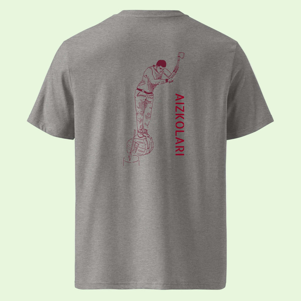 unisex organic gots certified grey t-shirt with aizkolari back design in garnet by Aunti