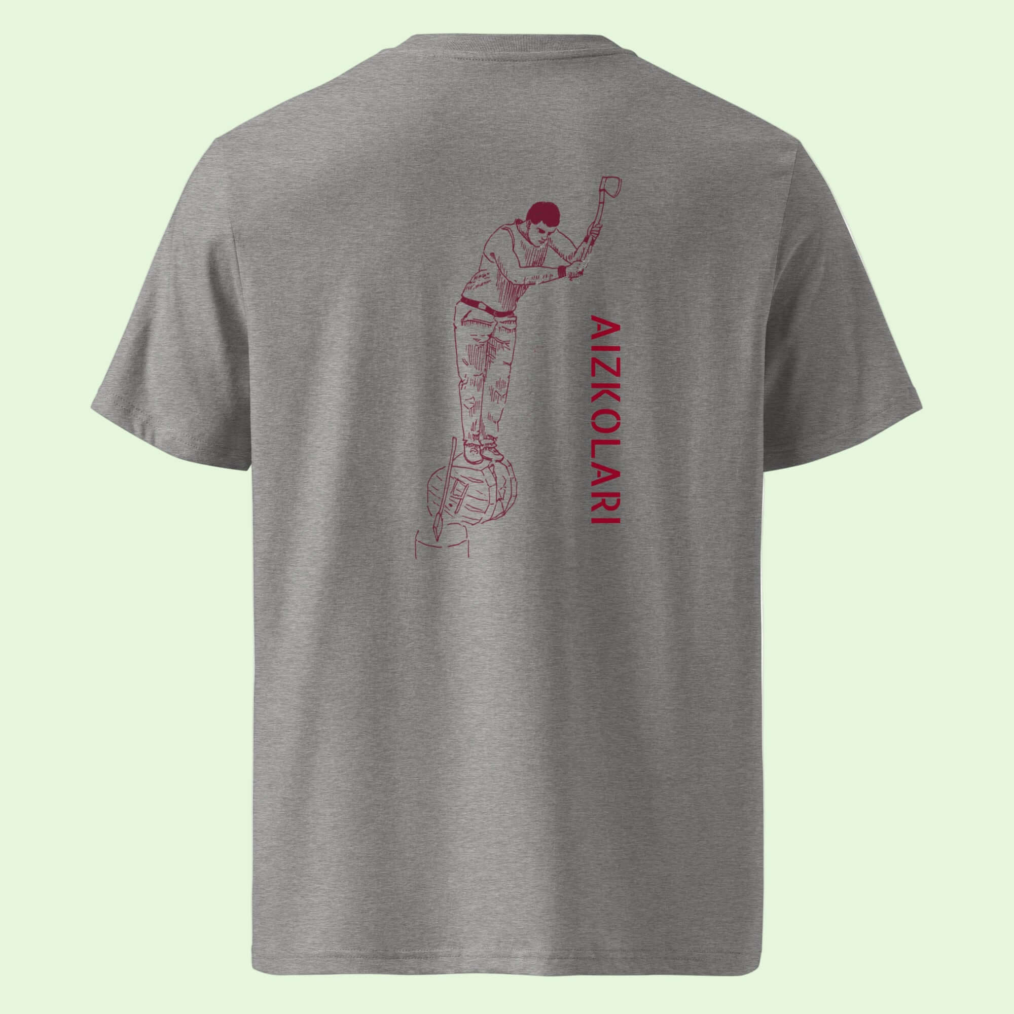 unisex organic gots certified grey t-shirt with aizkolari back design in garnet by Aunti